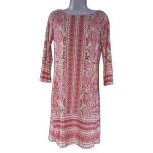 Haani Boho Paisley Pink 70s Style Long Sleeve Midi Dress Size Small Retro